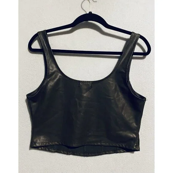 Altard State Top Womens Large Brown Vegan Leather Corset Crop Boho Festival - Picture 4 of 8